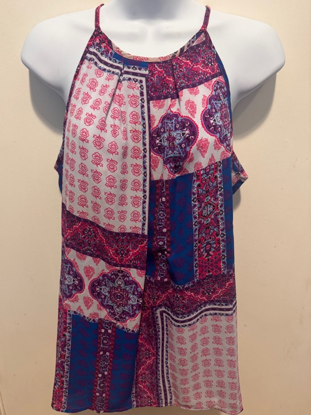 Violet & Claire Pink and Blue Patchwork Halter Tank Top